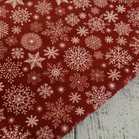 Ткань Снежинки на красном tp-089 